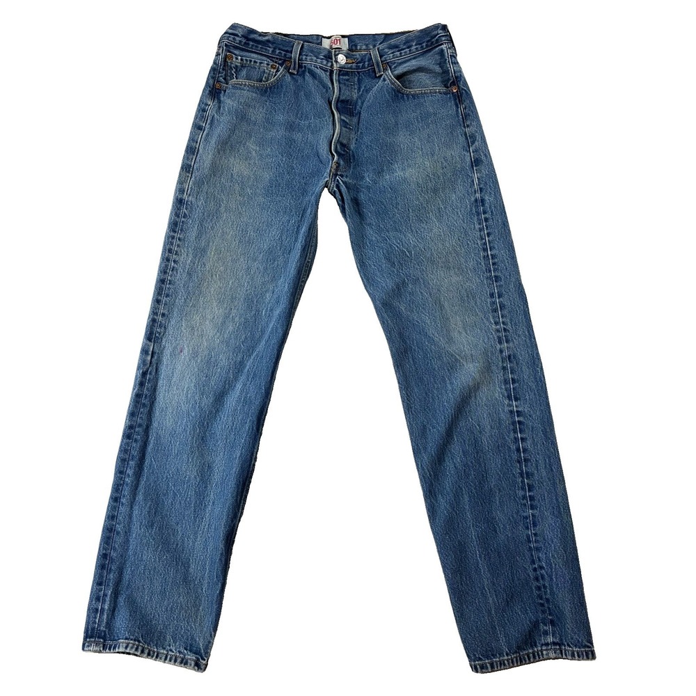 Levi's 501 Button Fly Straight Leg Jeans Medium Wash Blue Men's 36x36 90s Grunge